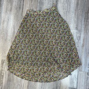 Tahari brand silky ditzy floral maxi skirt retro zip enclosure w elastic